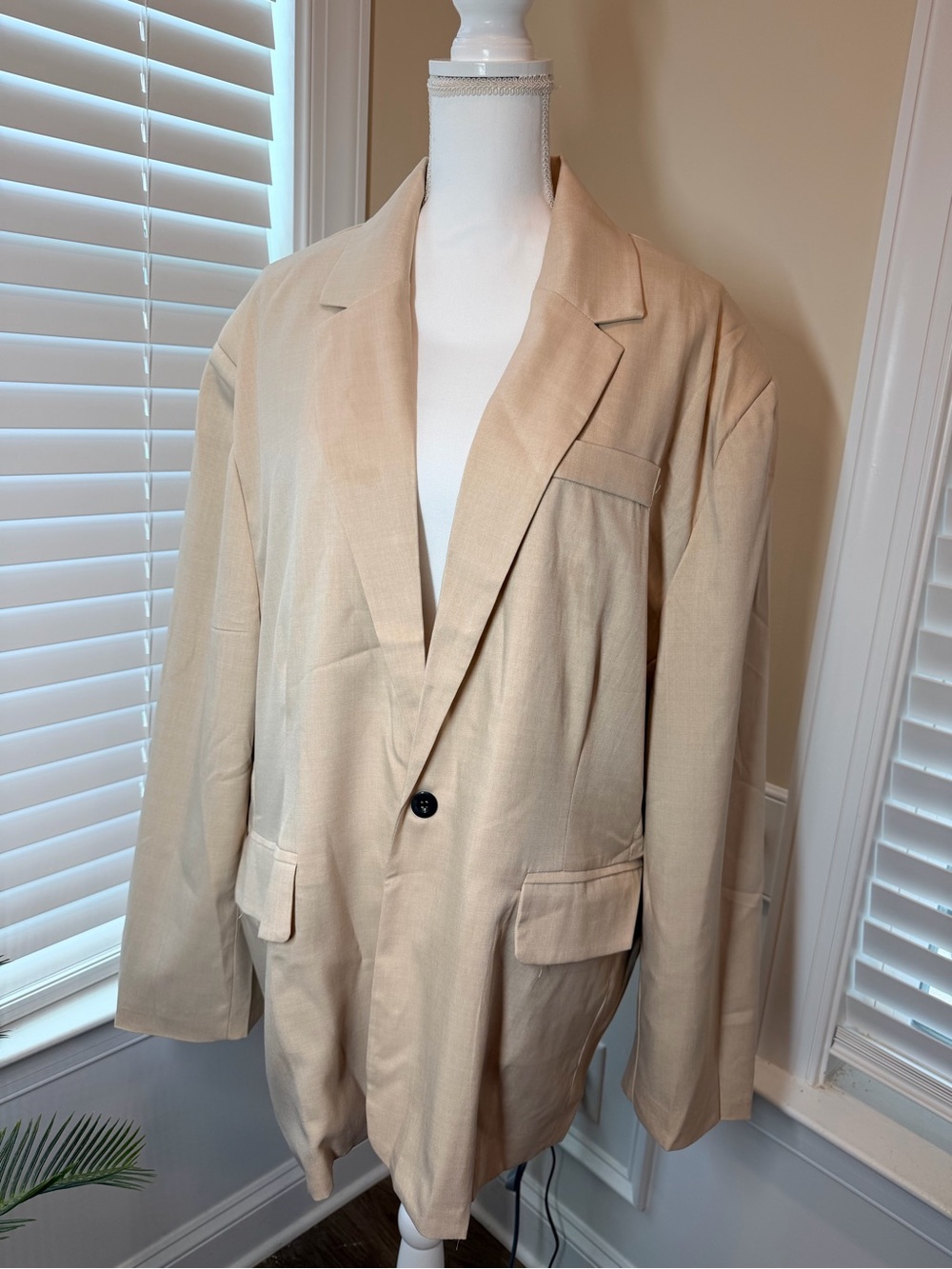 Beige Single-Button Lightweight Blazer Size 3XL